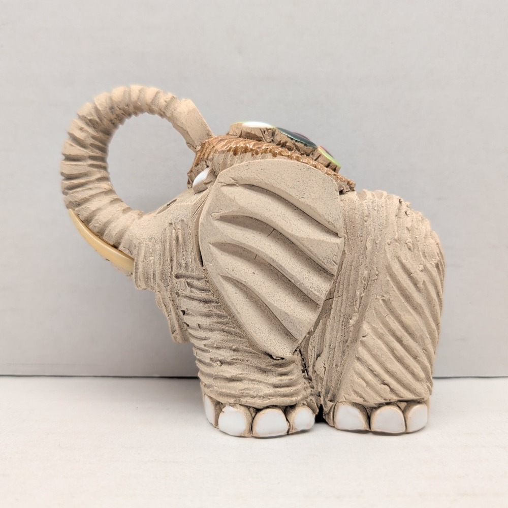 Artesania Rinconada Baby Elephant Figurine Signed Uruguay Clay Enamel 3.5" - Picture 2 of 10